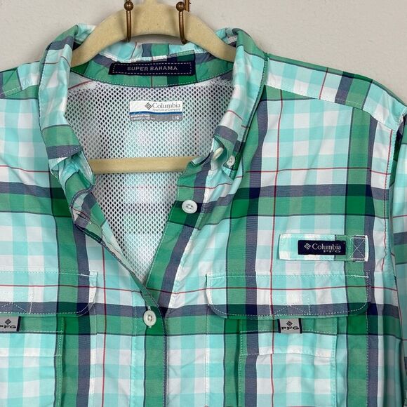 Columbia PFG Super Bahama Aqua Plaid Shirt L - Picture 2 of 10